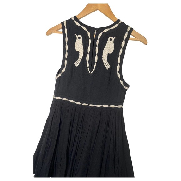 Free People Dress Womens 2 Delightful Birds Of A Feather Embroidered Flare Black - Picture 16 of 16
